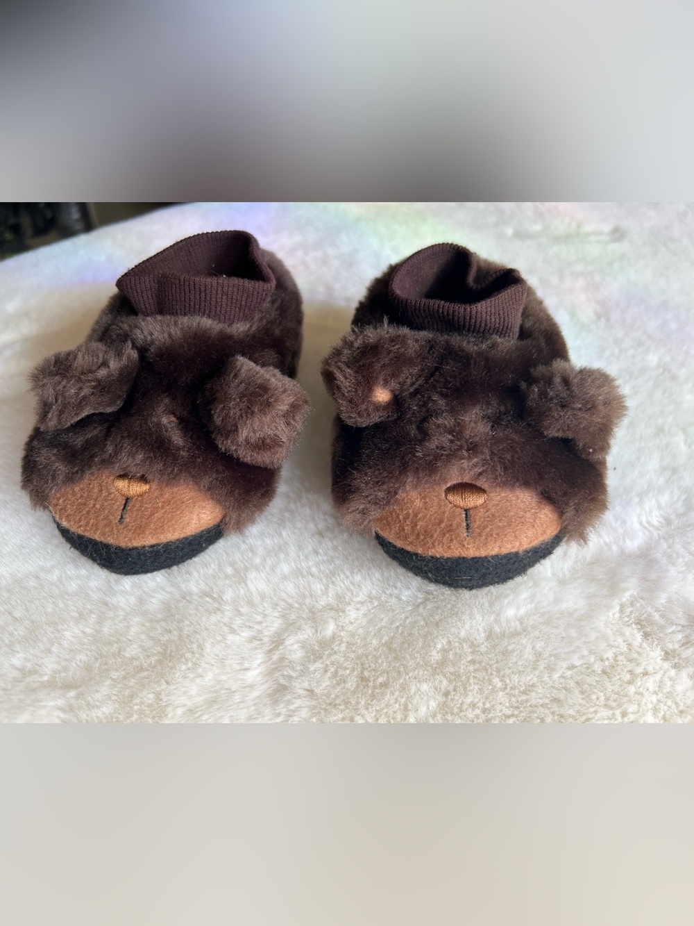 L.L.Bean Toddler Brown Bear Plush Slippers Size 7-8c Non-Slip Soft Cozy